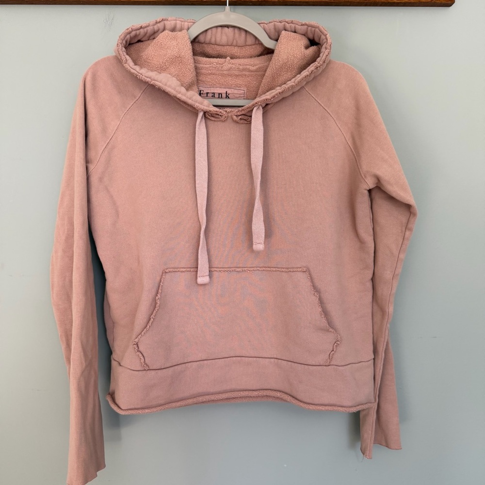 Frank & Eileen "Melanie" Light Pink Brown Hoodie Sweatshirt Raw Hem Front Pocket